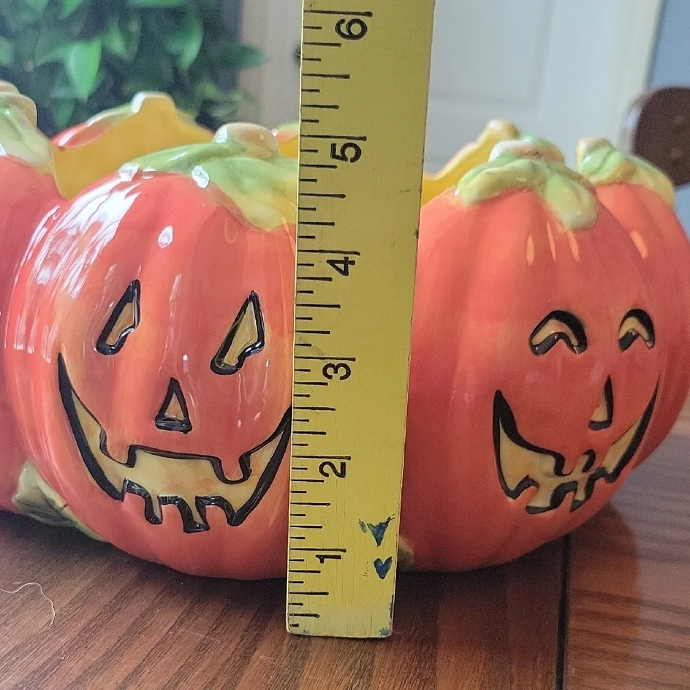 Certified International Pumpkin Faces Bowl - Orange and Green